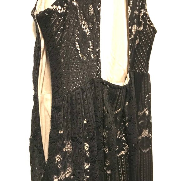 Free People dress women's S black lace brown slip sheer open back romantic event - Picture 6 of 11